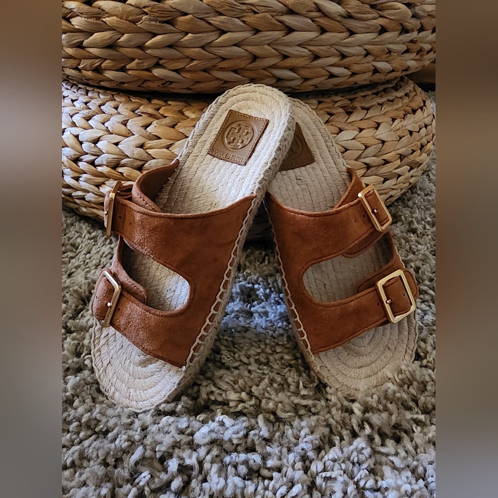 EUC TORY BURCH Two-Band Flat Espadrille Slide - Size 6